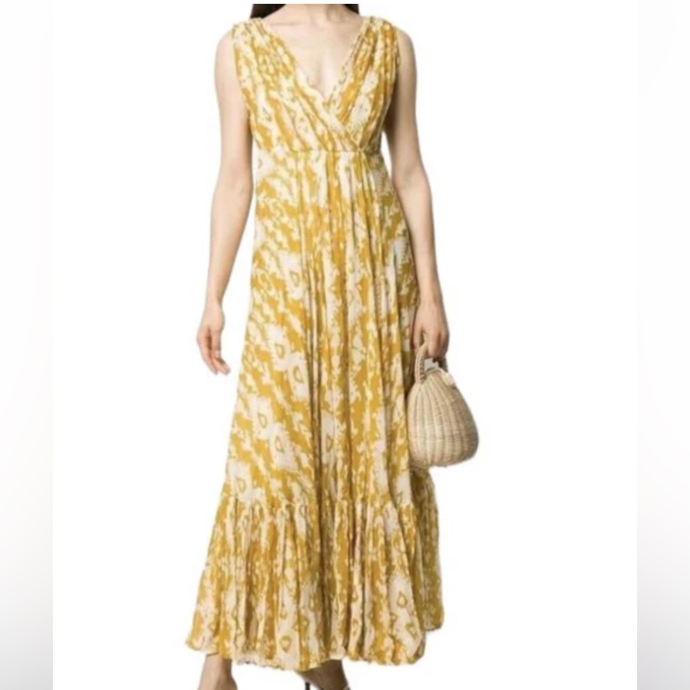 Mes Demoiselles Samarcande Cotton Tribal Pleated Sleeveless V-Neck Maxi Dress - Picture 2 of 5